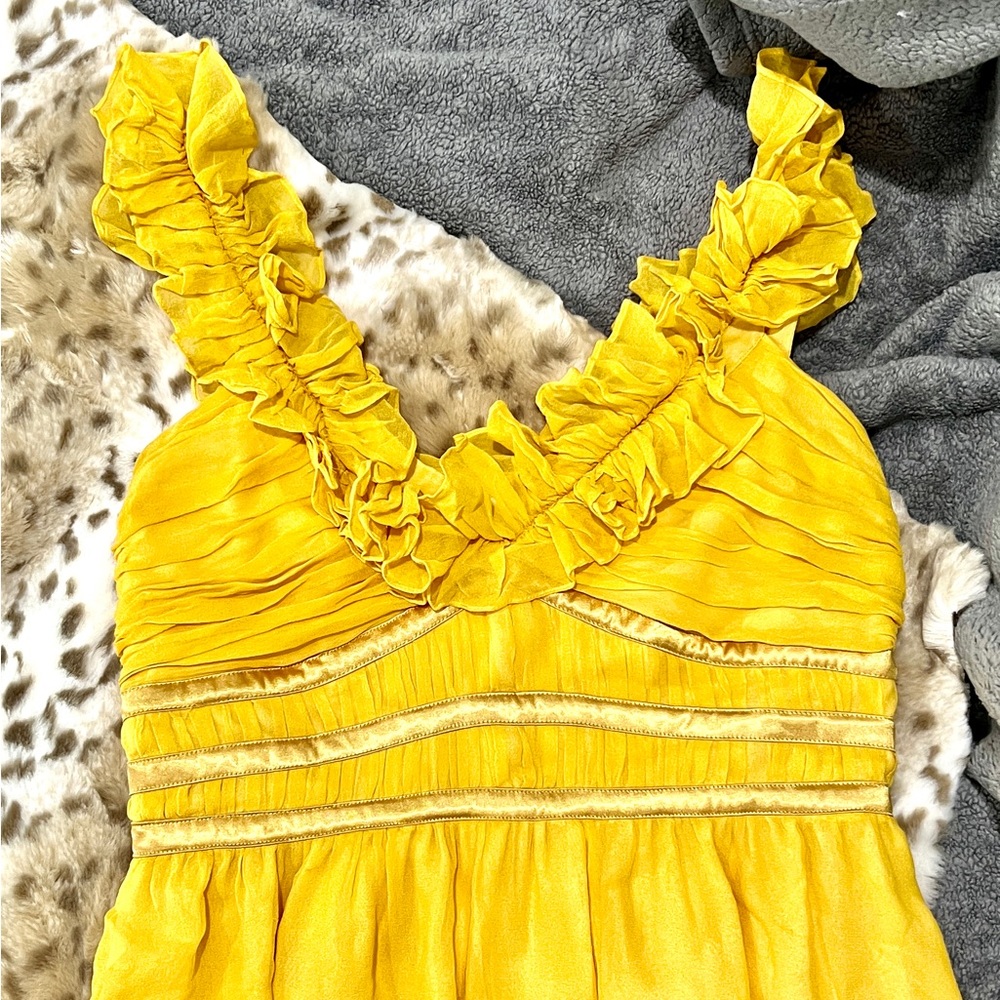 Diane Von Furstenberg Golden Yellow 100% Silk Ruffle Tier Empire Dress! So cute! - Picture 5 of 5